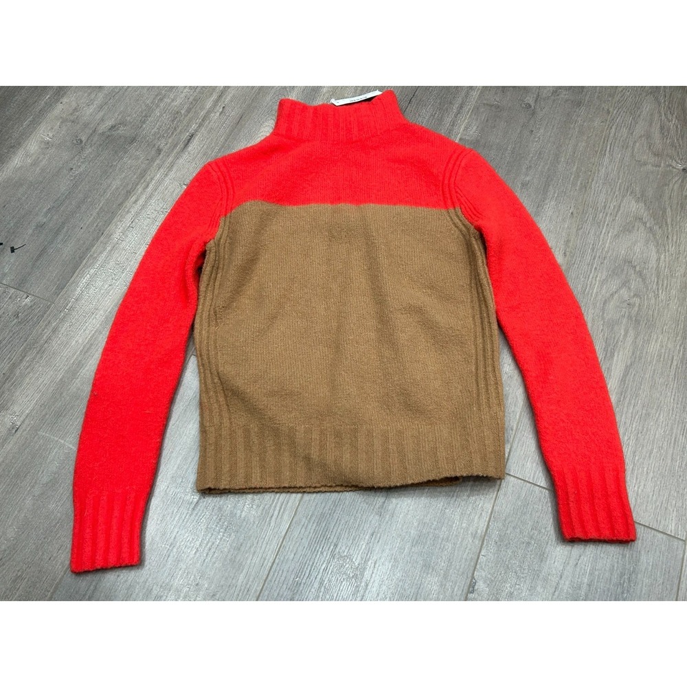 NWT J. Crew Sweater Womens XXS Red Brown Colorblock Turtleneck Wool Alpaca Blend
